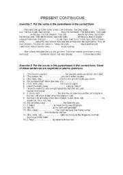 English worksheet: Present Continuous exercises