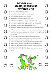 English Worksheet: Lets talk about SPORTS, HOBBIES and ENTERTAINMENT