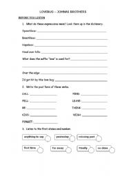 English worksheet: LOVE BUG - JOHNAS BROTHERS - PAST SIMPLE TENSE