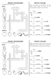 English Worksheet: FRUITS CROSSPUZZLE