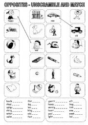 English Worksheet: OPPOSITES - UNSCRAMBLE AND MATCH (2)