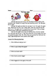 English Worksheet: The Magic apple- reading comprehension