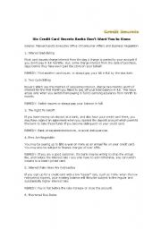 English worksheet: Six Credit Card Secrets Banks Dont want you to know