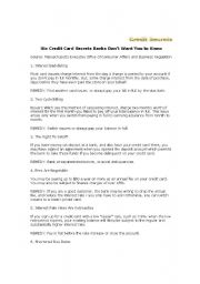 English Worksheet: Six Credit Card Secrets Banks Dont want you to know