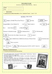 English worksheet: Exam 3 - FOR BEGINNERS (Poss Adj, S Present and Family members)