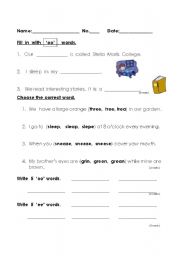 English Worksheet: oo ee spelling pattern