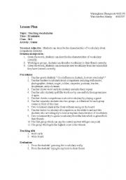 English worksheet: vocabulary lesson plan