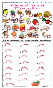 English Worksheet: Lets practice vocabulary: Food and drinks