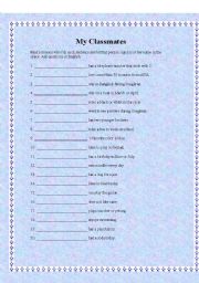 English worksheet: My Classmates Suvey