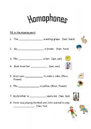 English worksheet: Homophones