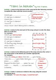 Tears in Heaven, by Eric Clapton - ESL worksheet by Tuili