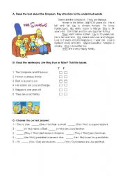 Smpsons worksheet for year 5 studens