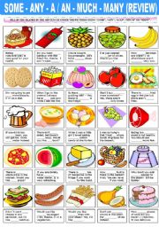 English Worksheet: SOME - ANY -A/AN - MUCH - MANY (REVIEW)