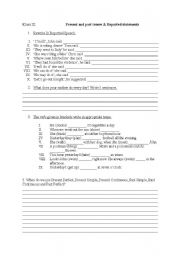 English worksheet: english tenses and reported speech