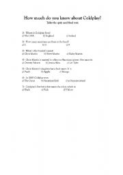 English worksheet: Coldplay Quiz