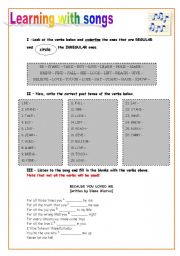 English Worksheet: Song - Because you Loved me 