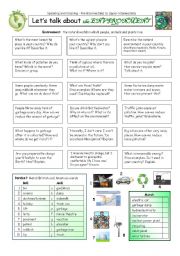 English Worksheet: Lets talk about the ENVIRONMENT