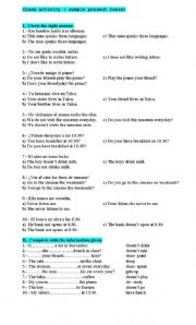 English worksheet: CLASS ACTIVITY ( SIMPLE PRESENT TENSE )