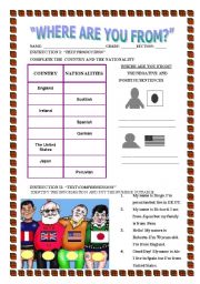 English Worksheet: WHERE ARE YOU FROM = NATIONALITIES