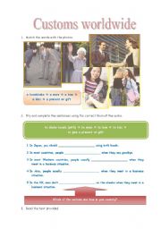 English Worksheet: Customs worldwide - 3 pages