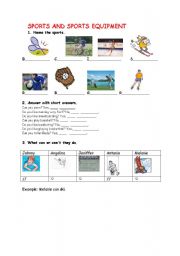 English Worksheet: sports and sport equipment
