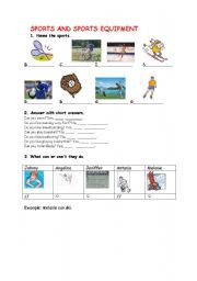 English worksheet: sports and sport equipment