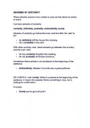 English Worksheet: ADVERBS OF CERTAINTY (ADVERBS OF CERTAINTY.doc)