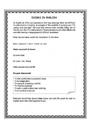 English Worksheet: Idioms