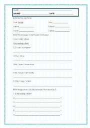 English worksheet: present continuous test