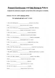 English Worksheet: Present Continuous and (be) Going to Future