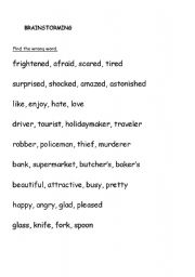 English Worksheet: Find the wrong word!