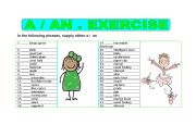 English Worksheet: a/an 