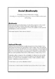 English worksheet: Cultural Biodiversity