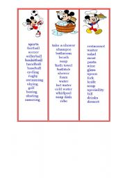 English Worksheet: sports shower and restaurant bookmarks