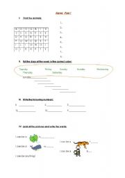 English worksheet: Some things to review for the little ones
