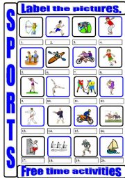 English Worksheet: Sports_labelling_1 ( coloured and black & white versions).
