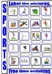 English Worksheet: Sports_labelling_1 ( coloured and black & white versions).