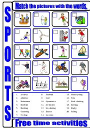English Worksheet: Sports_matching_1 ( coloured and black & white versions).