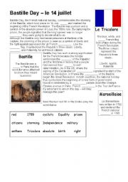 English Worksheet: Explanation and gap-fill task about Bastille Day