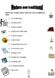 English worksheet: modern and traditional