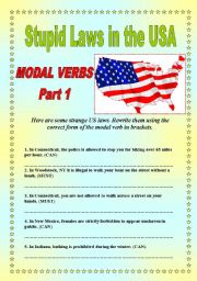 English Worksheet: Stupid laws in the USA - modal verbs part 1
