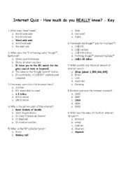 English Worksheet: Internet Quiz - How much do you REALLY know?