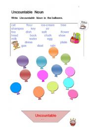 English Worksheet: Uncountable  Noun 