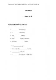 English worksheet: Exercises: Verb TO BE