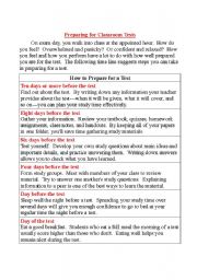 English worksheet: Preparing for Classroom Tests