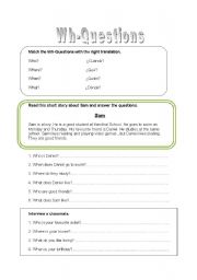 English worksheet: wh- questions