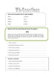 English Worksheet: wh- questions