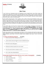 English Worksheet: Reading : Jules Verne, the father of modern science fiction