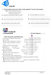 English Worksheet: build up and vocabulary puzzle