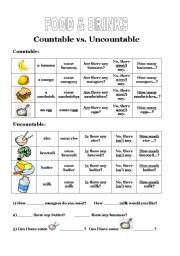 English Worksheet: Countable vs Uncountable Food and Drink